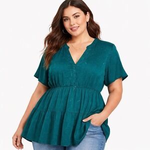 Torrid Babydoll Tiered Button Top Women's‎ 00 Medium Emerald Green Cottagecore